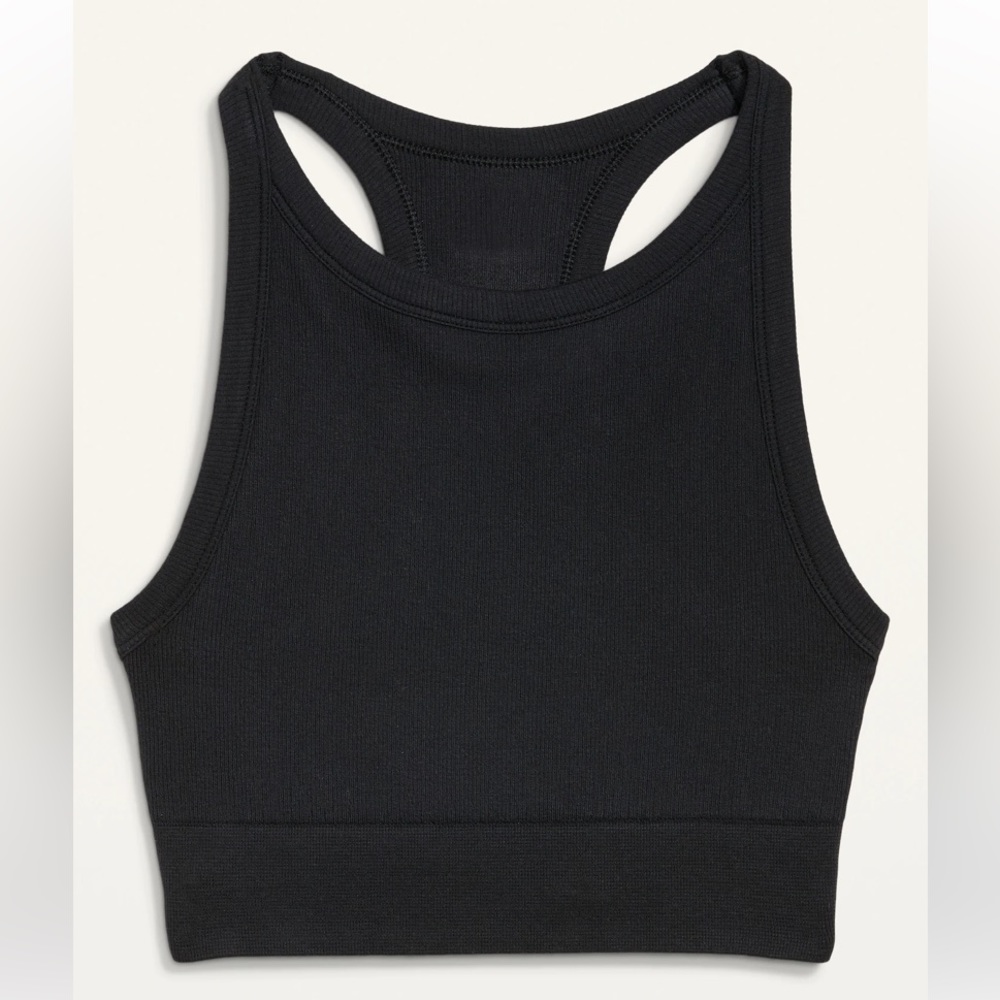 NWT Old Navy Light Support Seamless Rib-Knit Longline Sports Bra in Black, sz. M